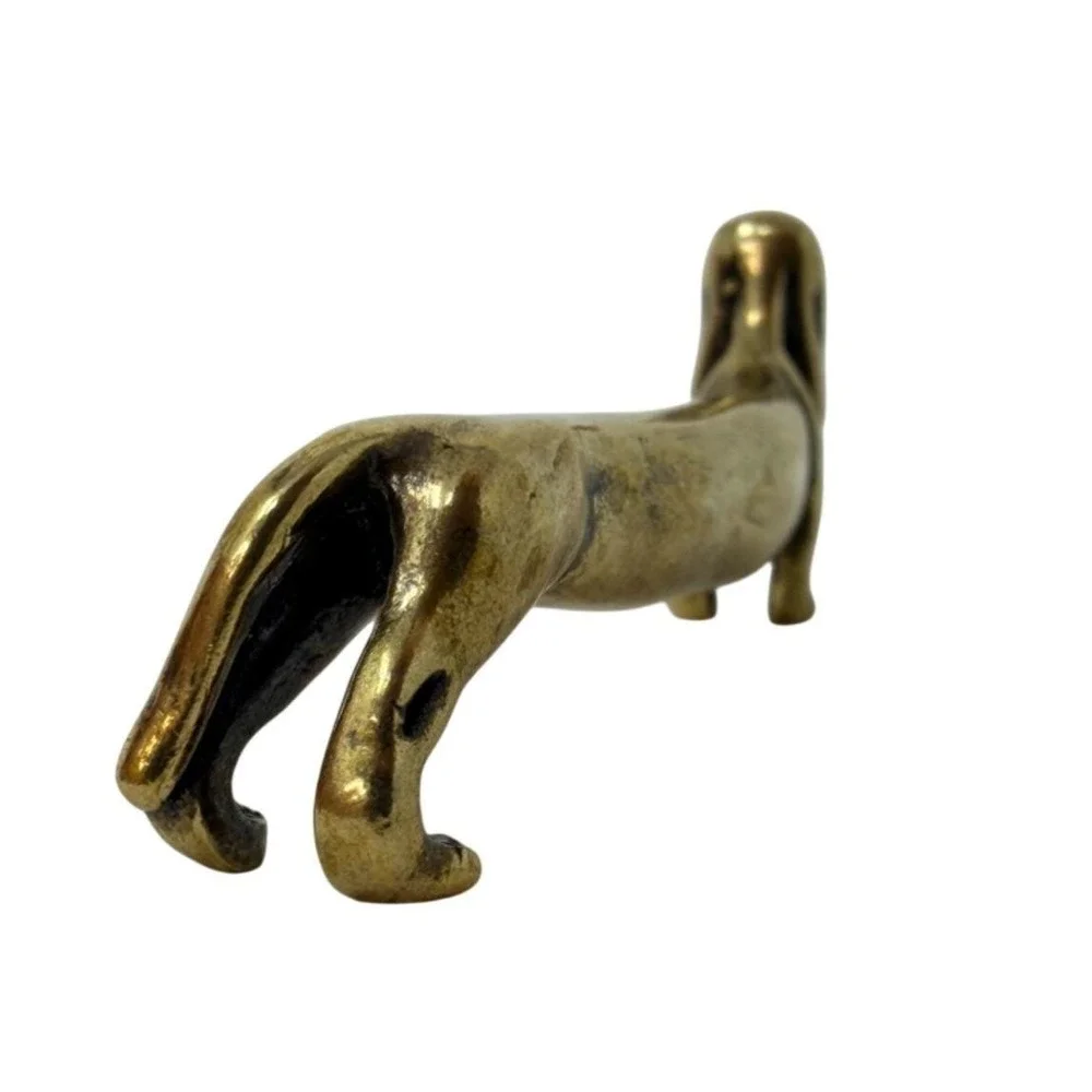 Brass Dachshund Miniature Figurine Wiener Dog Desk Decor Doxie Collectible Gift